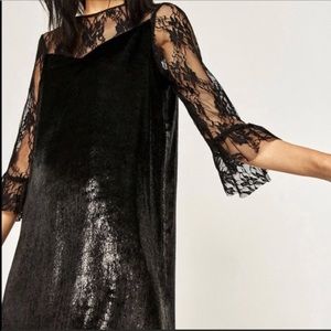 Zara black lace velvet dress XS